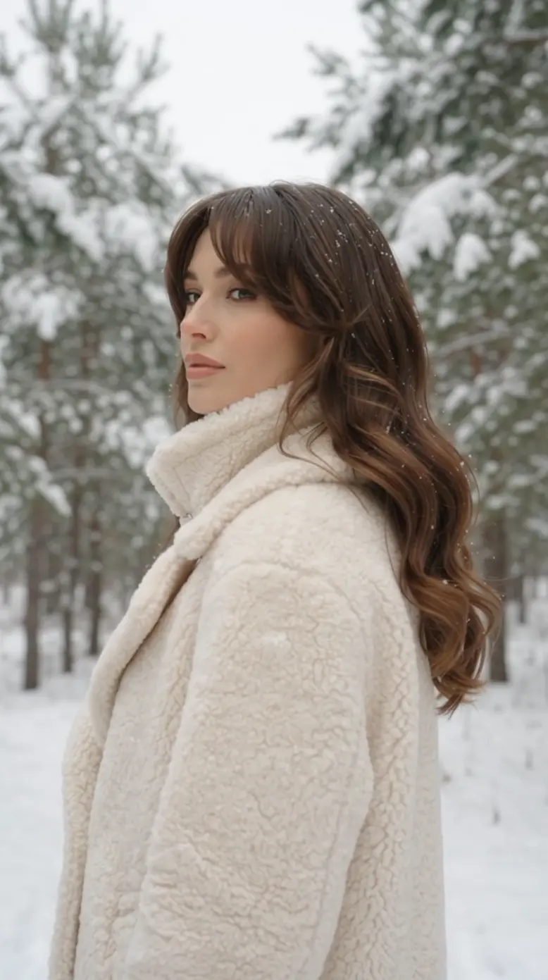 Cozy Winter Brunette Waves in Snow