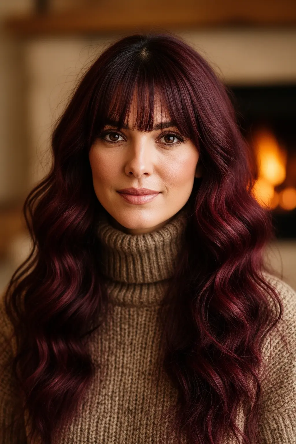 Rich Burgundy Cherry Cola Waves with Wispy Fringe